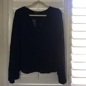 Black Laced Up Flowy Blouse